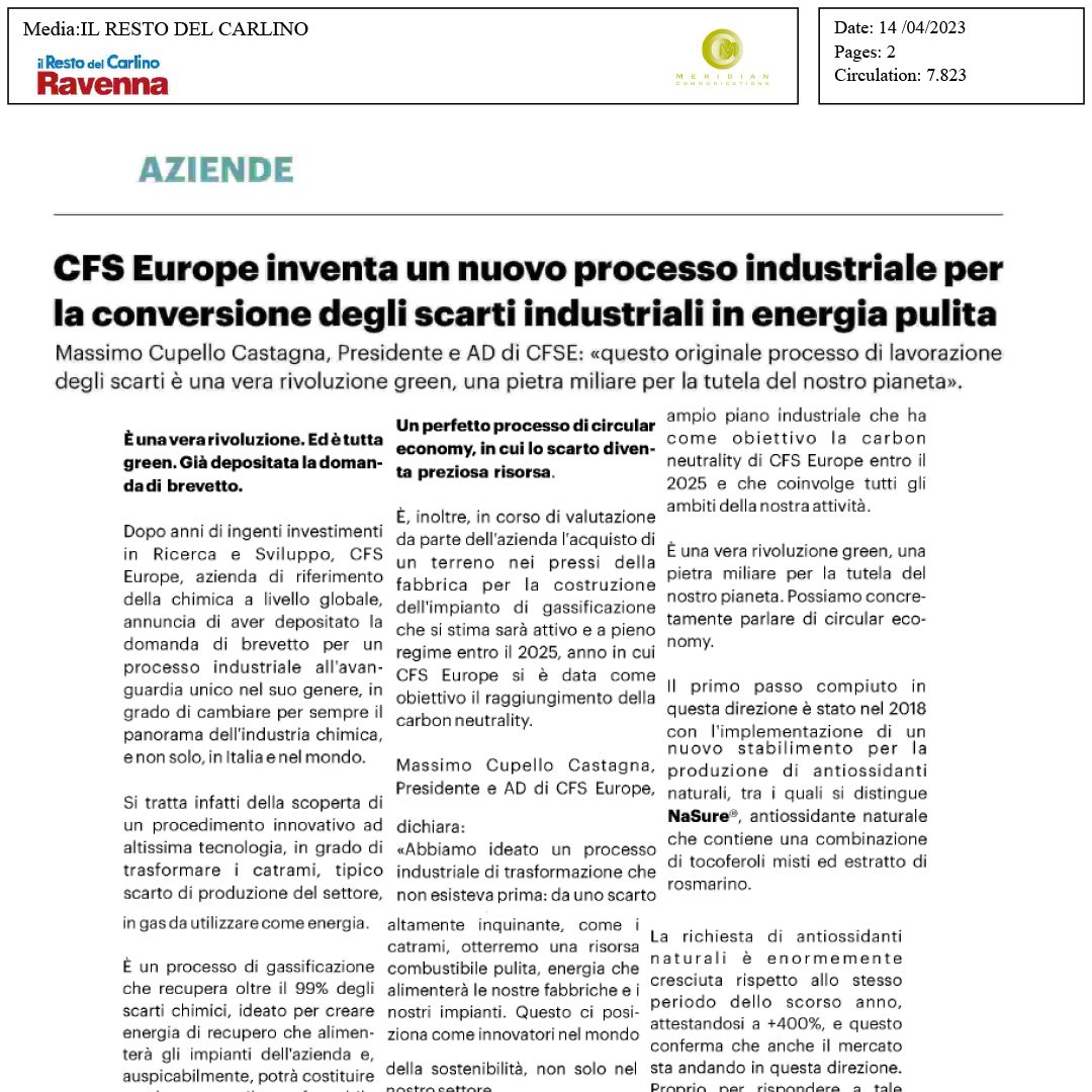 CFS Europe inventa un nuovo processo industriale